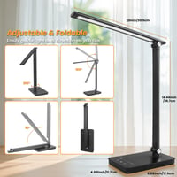 Akynite 42 LED stolná lampa, čierna, stmievateľná, USB port, 2A adaptér, 5 farieb, 10 úrovní jasu, dotyková, časovač, skladacia na čítanie 7