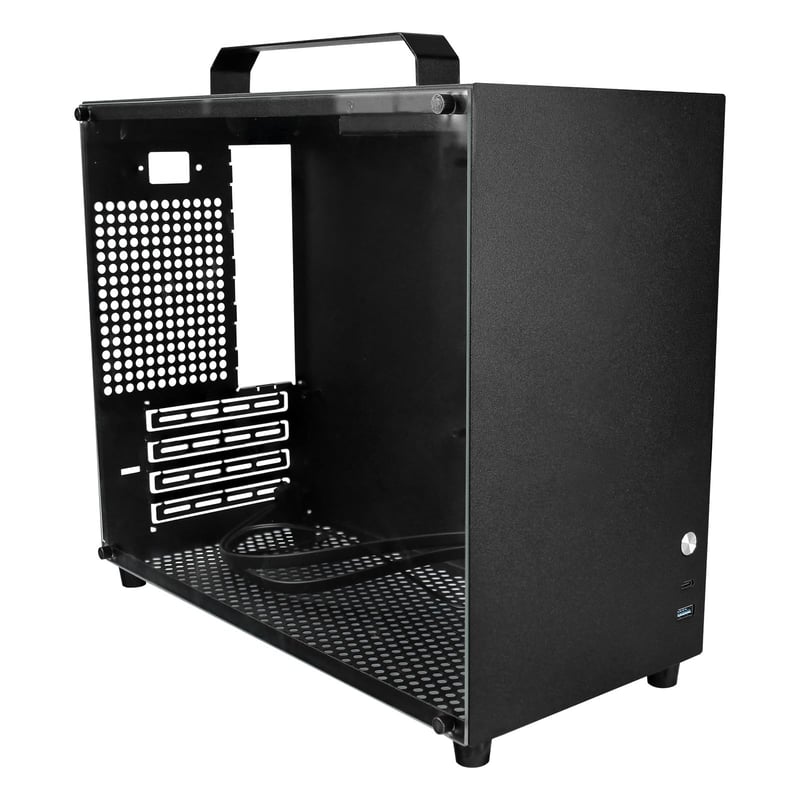 ALAMENGDA V500 Mini počítačová skriňa M-ATX/ITX, priehľadný akrylový bočný panel, rukoväť, podpora GPU 320 mm, čierna