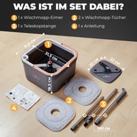 Set de curățenie cu mop și găleată ALANBERG, sistem cu 2 compartimente, set de curățare pentru pardoseală din microfibră, gri, produs utilizat 9