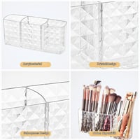 Alaoo Stojan na štetce na make-up 2 ks, priehľadný akrylový organizér, kozmetický úložný box s 3 priehradkami na očné linky, rúže a maskary 4