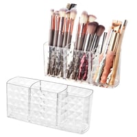 Alaoo Stojan na štetce na make-up 2 ks, priehľadný akrylový organizér, kozmetický úložný box s 3 priehradkami na očné linky, rúže a maskary 8