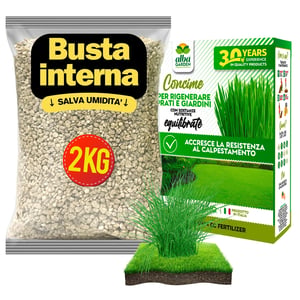 Albagarden Gyeptrágya 2 kg - Granulált Műtrágya Gyephez és Fűmaghoz - Minden Fűféléhez Alkalmas Pázsit és Rólós Gyep Tápszer