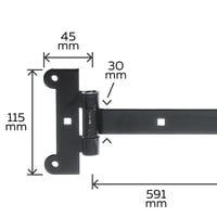Alberts 308872 Križna šarka s zakovicom, crni lakirani premaz, 591x30 mm, ploča 121x51 mm, spojnica 2