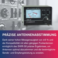 Albrecht SWR-30 PWR merač výkonu a pomeru stojatých vĺn (SWR) na ladenie rádiových antén 1,8 – 200 MHz, kompaktný, čierny, 1 ks 3