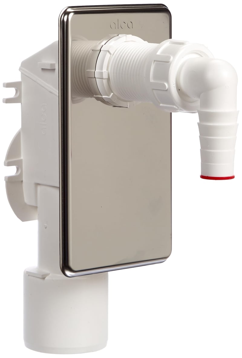 AlcaPlast APS3 Podomietkový sifón pre práčku, chróm, nerezová oceľ, 50 mm, tepelná odolnosť 95 °C, podľa normy EN274