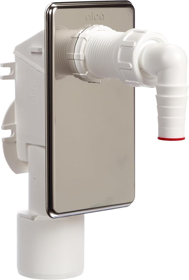 AlcaPlast APS3 Falba építhető mosógép szifon, króm, rozsdamentes acél, 50 mm, 95°C hőállóság, EN274 szabvány szerinti