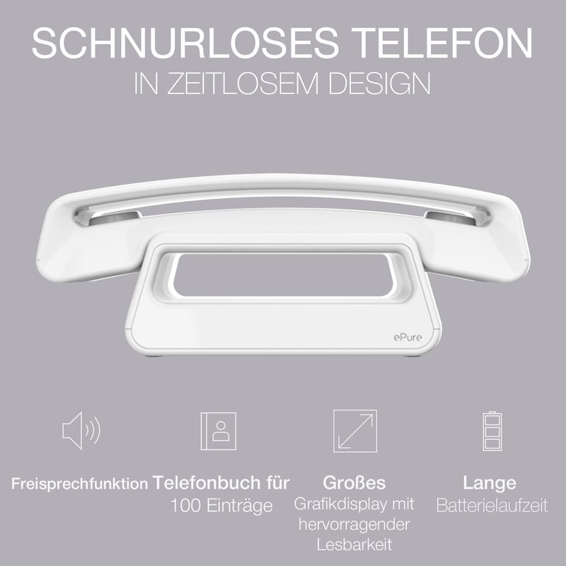 Alcatel ePure Iconic DECT vezeték nélküli telefon fehér vintage design