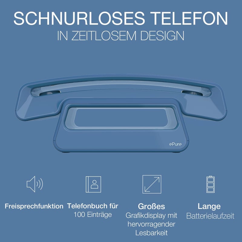 Alcatel ePure Iconic DECT vezeték nélküli telefon kék, nagy kijelzővel és hívásblokkolással - blue, Without answering machine