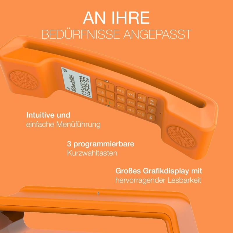 Alcatel ePure Iconic DECT vezeték nélküli telefon, retro design, nagy kijelző, narancssárga - orange, Without answering machine