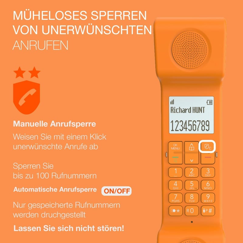 Alcatel ePure Iconic DECT vezeték nélküli telefon, retro design, nagy kijelző, narancssárga - orange, Without answering machine