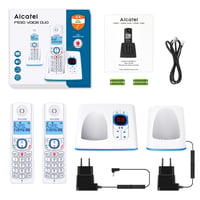 Bezdrôtový telefón Alcatel F530 Voice Duo, bielo-modrý, so záznamníkom, hlasitým odposluchom, blokovaním hovorov, veľkým displejom a 2 tlačidlami rýchlej voľby 5
