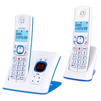 Bezdrôtový telefón Alcatel F530 Voice Duo, bielo-modrý, so záznamníkom, hlasitým odposluchom, blokovaním hovorov, veľkým displejom a 2 tlačidlami rýchlej voľby 6