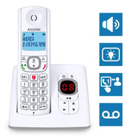 Bezdrôtový telefón Alcatel F530 Voice Trio DECT so záznamníkom, 3 slúchadlami, 2 tlačidlami rýchlej voľby, bielo-sivý 3