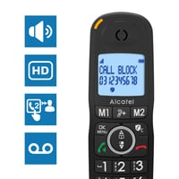 Telefon fără fir Alcatel XL595 Voice Trio Negru cu 3 receptoare, robot telefonic, butoane mari și blocare apeluri 3