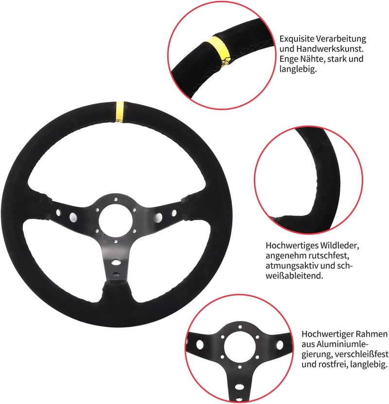 aleawol Motorsport Verseny Kormány 350mm Univerzális Autó Tuning Fekete