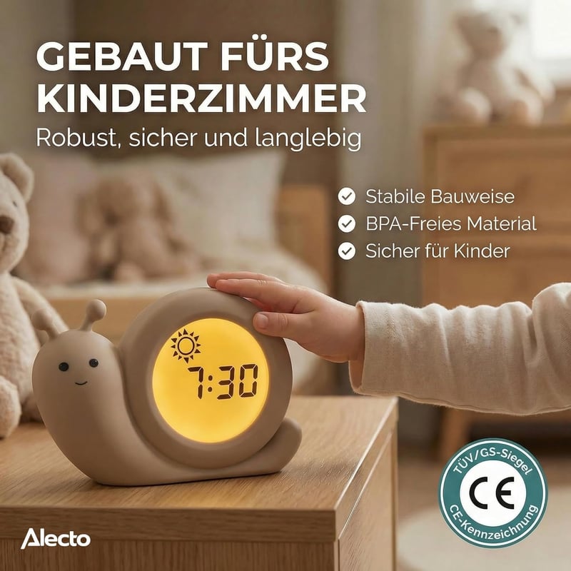 Alecto BC110BE Simon Gyerek Ébresztőóra Alvásedukátor Éjszakai Fénnyel Taupe