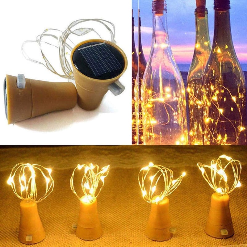ALED LIGHT 10 db LED szolár üvegpalack lámpa meleg fehér 1 méter dugó alakú