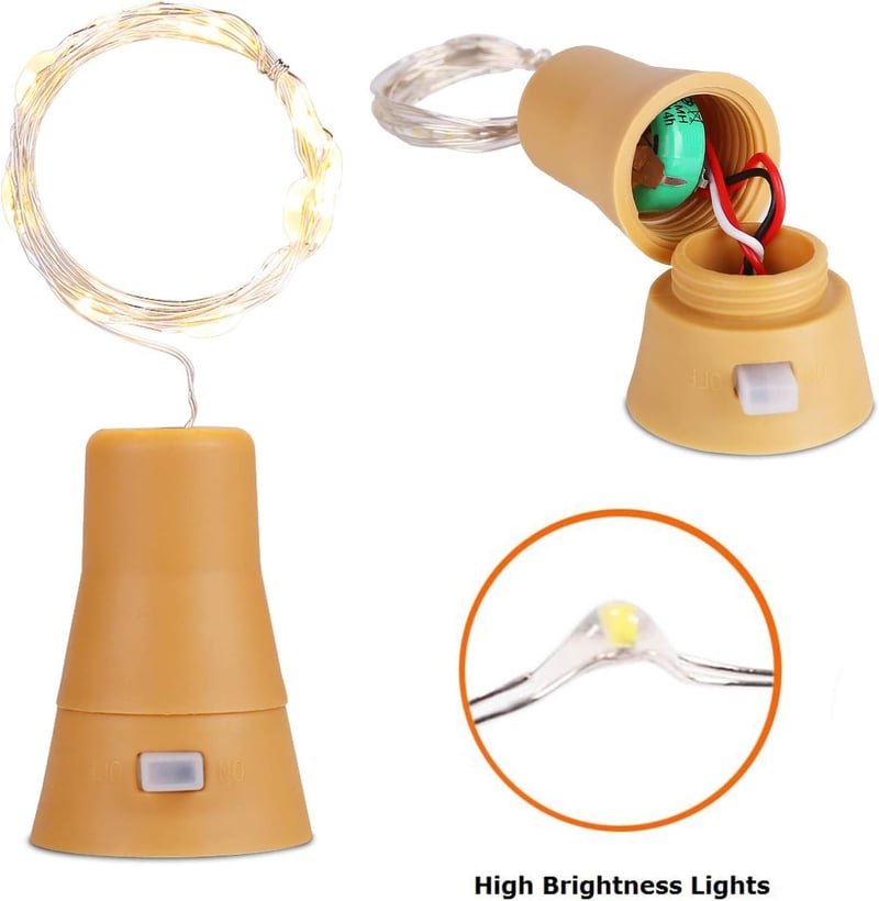 ALED LIGHT 10 db LED szolár üvegpalack lámpa meleg fehér 1 méter dugó alakú