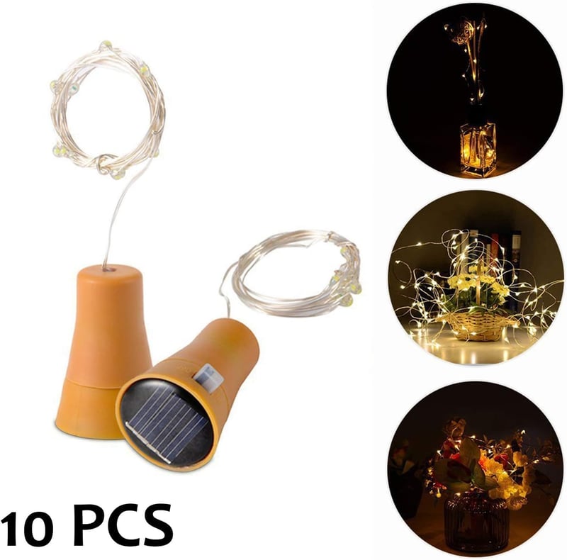 ALED LIGHT 10 db LED szolár üvegpalack lámpa meleg fehér 1 méter dugó alakú