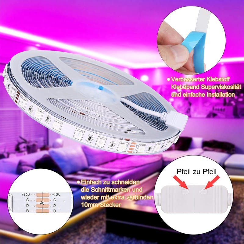 ALED LIGHT 10m RGB LED szalag 600 LED 5050 SMD távirányítóval dekorációhoz