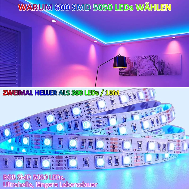 ALED LIGHT 10m RGB LED szalag 600 LED 5050 SMD távirányítóval dekorációhoz