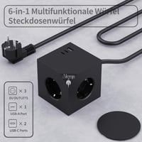 ALEMIN Mágneses Elosztó Kocka 3 USB Porttal, 6-in-1 Kapcsolós Hálózati Adapter 3680W, Fekete Fali Aljzat Iroda Otthon 5