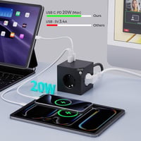 ALEMIN Mágneses Elosztó Kocka 3 USB Porttal, 6-in-1 Kapcsolós Hálózati Adapter 3680W, Fekete Fali Aljzat Iroda Otthon 2