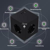 ALEMIN Mágneses Elosztó Kocka 3 USB Porttal, 6-in-1 Kapcsolós Hálózati Adapter 3680W, Fekete Fali Aljzat Iroda Otthon 4