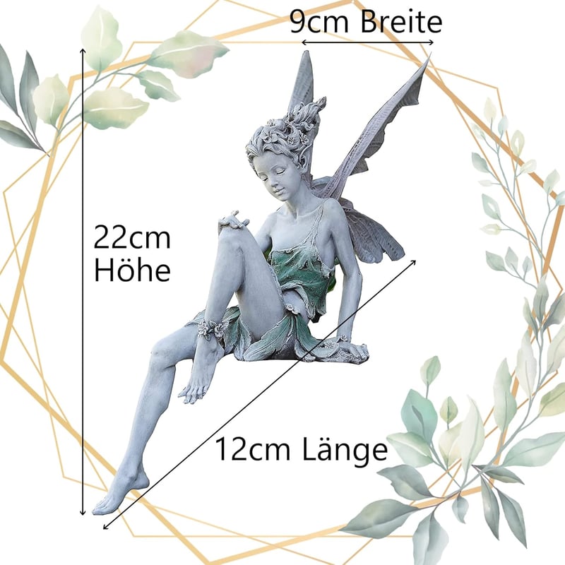 ALEMIN Ülő Tündér Kerti Szobor 22 cm Resin Figura Szárnyakkal