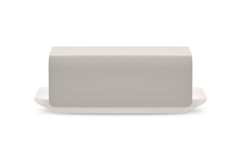 Porcelánová nádoba na maslo Alessi Mattina BG04 WG s vekom z nehrdzavejúcej ocele, lakovaná epoxidovou živicou, teplá sivá, 9,5 cm