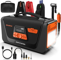 AlfaBot Q4 Autós Indításrásegítő Powerbank 4000A - 12V Benzin/Dízel Motorokhoz, Beépített Kompresszorral, LED Lámpával, 26800mAh 1