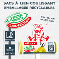 Sac menajer cu șnur Alfapac 50 L, verde - Rezistent, ambalaj reciclabil pentru sortare - 76% reciclat - 10 bucăți 2