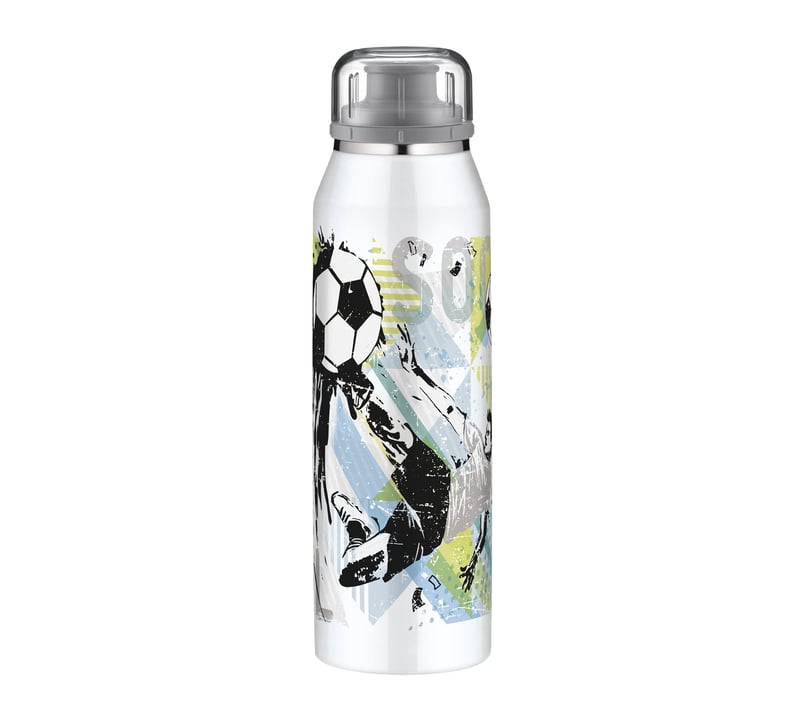 Detská termoska Alfi IsoBottle Kids s futbalovým motívom, nerezová oceľ, izolovaná fľaša, 500 ml, nepriepustná, bez BPA, 12 hodín teplá, 24 hodín studená