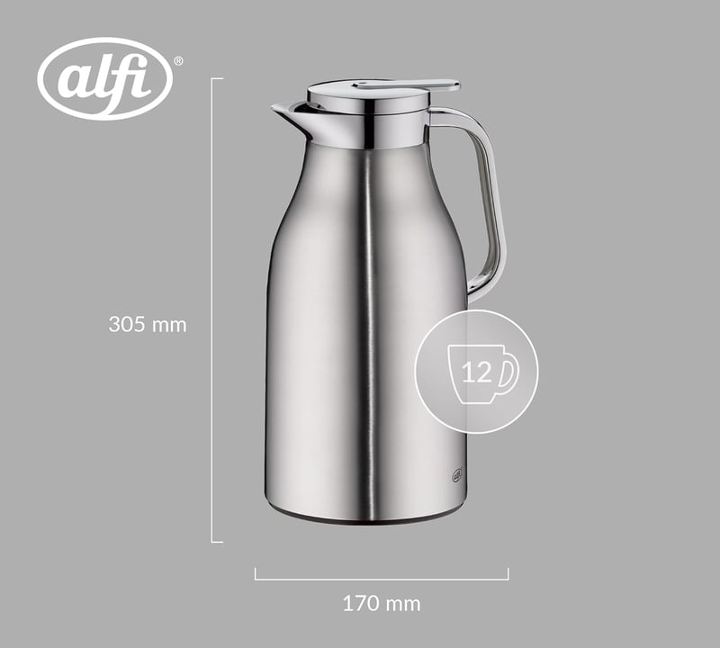 Alfi Skyline 1,5L rozsdamentes termoszkancsó vákuum üveggel, 12 órás hőtartás - 1,5L, Stainless Steel Mat