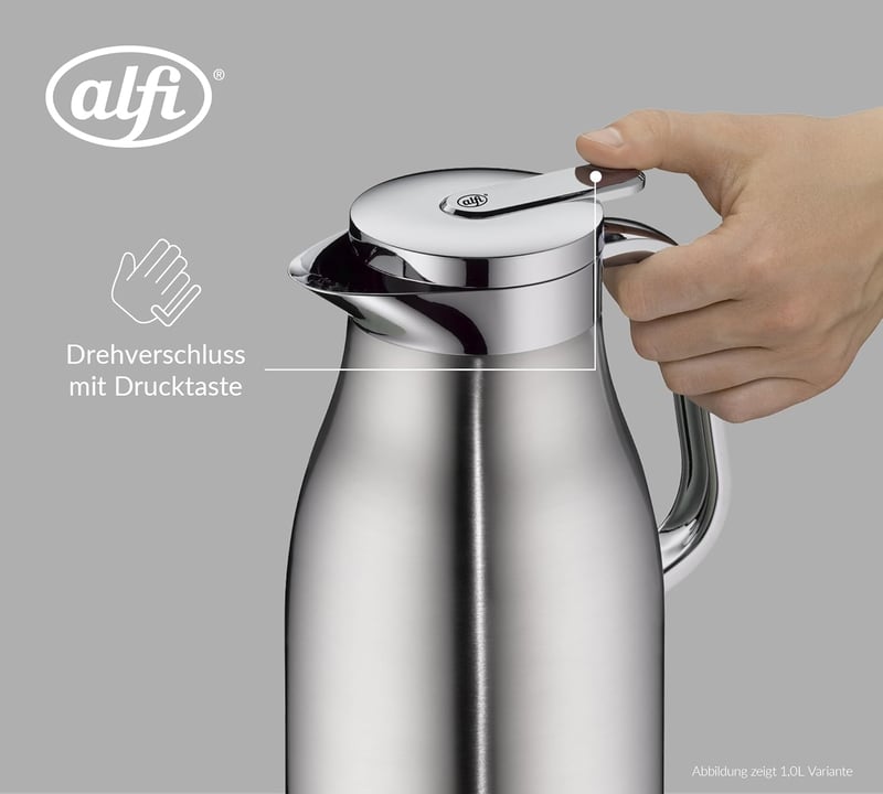 Alfi Skyline 1,5L rozsdamentes termoszkancsó vákuum üveggel, 12 órás hőtartás - 1,5L, Stainless Steel Mat