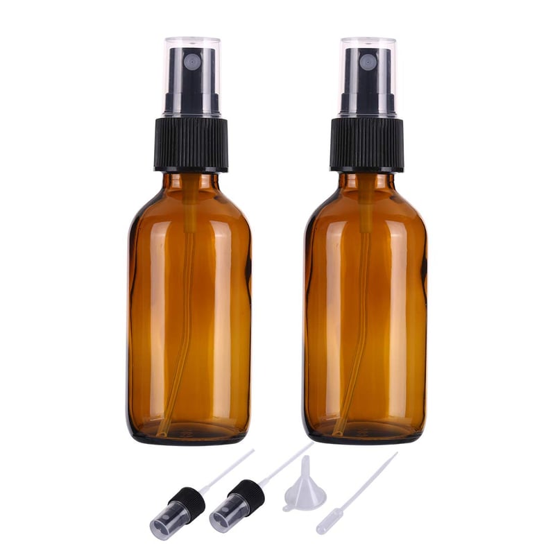 ALIFEIA Flacon pulverizator din sticlă brună de 60 ml pentru uleiuri esențiale, atomizor de călătorie cu pulverizare fină, atomizor de parfum, pulverizator de buzunar reîncărcabil, pentru produse de curățenie de casă, 2 bucăți