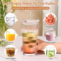 ALINK 4 darabos 600 ml bordázott üvegpohár szett fedővel és szívószállal, vastag falú smoothie poharak légmentesen záró 3
