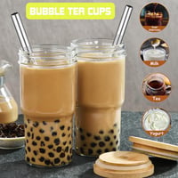 ALINK Bubble Tea Üvegpohár Szett 650ml - Újrahasználható Smoothie és Boba Pohár Fedéllel, Mosogatógépben Mosható, Utazáshoz 4