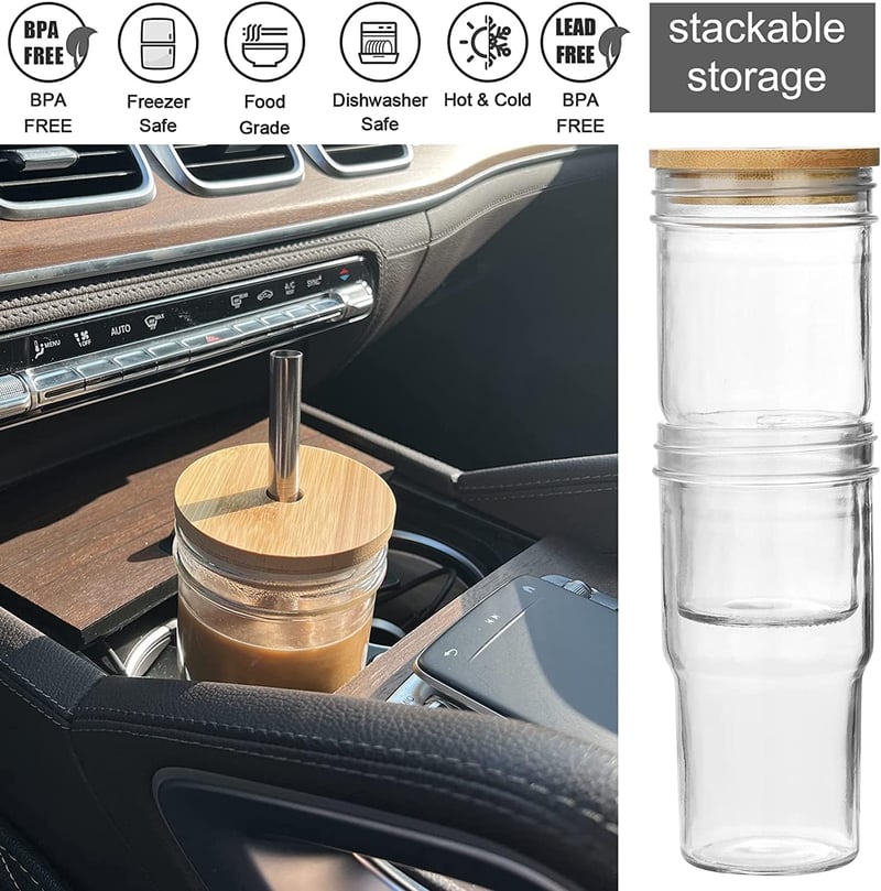 ALINK Bubble Tea Üvegpohár Szett 650ml - Újrahasználható Smoothie és Boba Pohár Fedéllel, Mosogatógépben Mosható, Utazáshoz
