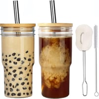 ALINK Bubble Tea Üvegpohár Szett 650ml - Újrahasználható Smoothie és Boba Pohár Fedéllel, Mosogatógépben Mosható, Utazáshoz 1