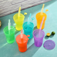 ALINK Neon Pohár Szett 6 db - Újrahasználható Hideg Italos Poharak Fedéllel és Szívószállal, Jeges Kávé, Smoothie, Gyümölcslé (380 ml) 6