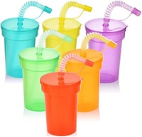 ALINK Neon Pohár Szett 6 db - Újrahasználható Hideg Italos Poharak Fedéllel és Szívószállal, Jeges Kávé, Smoothie, Gyümölcslé (380 ml) 1