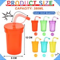 ALINK Neon Pohár Szett 6 db - Újrahasználható Hideg Italos Poharak Fedéllel és Szívószállal, Jeges Kávé, Smoothie, Gyümölcslé (380 ml) 2
