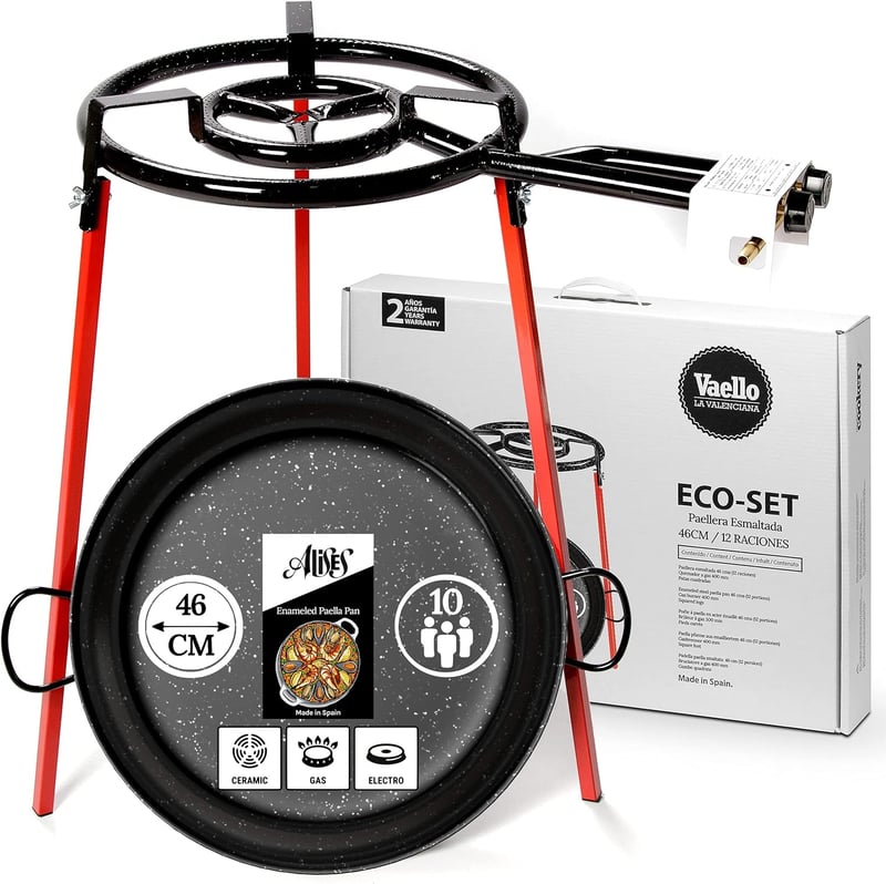 Alises Paella Főzőkészlet 46cm Zománcozott Serpenyővel, Gázégővel és Állvánnyal