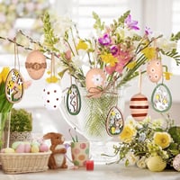 Set de 24 ouă de Paște Alishomtll, ouă din plastic pictabile de 6 cm, decorațiuni maro-alb 3