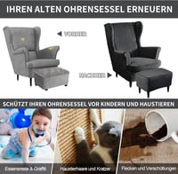 Alishomtll 3 részes szövet fotel huzat ottománnal sötétszürke rugalmas karfás 5