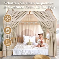 Alishomtll set za dekoraciju stropa iznad kreveta – 2 komada baldahina od 100% pamučnog muslina, 1 girlanda od 300 cm, 135x320 cm, kaki, dječja soba za djevojčice i dječake 2