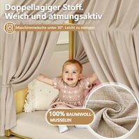 Alishomtll set za dekoraciju stropa iznad kreveta – 2 komada baldahina od 100% pamučnog muslina, 1 girlanda od 300 cm, 135x320 cm, kaki, dječja soba za djevojčice i dječake 3