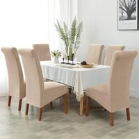 Set 6 huse elastice pentru scaune Alishomtll XL, bej, universale, pentru fotolii suspendate și scaune mari de dining, lavabile, detașabile, pentru nunți și evenimente 2