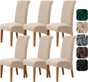 Set 6 huse elastice pentru scaune Alishomtll XL, bej, universale, pentru fotolii suspendate și scaune mari de dining, lavabile, detașabile, pentru nunți și evenimente